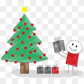 Stickman With Christmas Tree And Presents - Christmas Tree, HD Png Download - christmas tree with presents png