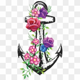 Free Printable Clip Art Borders - Transparent Anchor With Flowers, HD Png Download - flower tattoo png