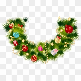 Pine Bough With Ornaments Transparent & Png Clipart - Christmas Garland Vector Png, Png Download - christmas tree branch png