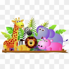 Giraffe Zebra And Elephant - Wild Animals Clipart, HD Png Download - jungle border png