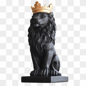 Lion Statue Sculpture With Gold Crown Featured - Lion With Crown Sculpture, HD Png Download - golden crown png