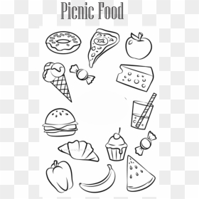 Picnic Food Coloring Pages - Picnic Food Clipart Black And White, HD Png Download - coloring pages png
