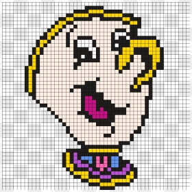 Chip From Beauty And The Beast Perler Bead Pattern - Beauty And The Beast Perler Beads, HD Png Download - beauty and the beast characters png