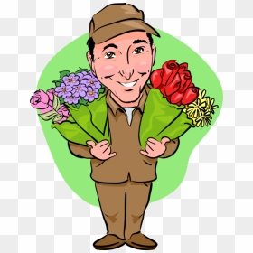 Vector Illustration Of Florist Delivery Man Delivers - Florist Man Clipart, HD Png Download - flower cartoon png