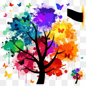 Colorful Watercolor Tree Paintings, HD Png Download - pop art png
