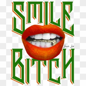 Smile Bitch Female Grillz Gold Lips Famu Orange Green - Magazine, HD Png Download - gold lips png