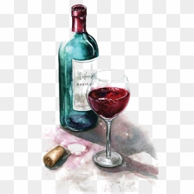 Of Watercolor Glass Painting Red Wine Clipart - Glass Bottle Watercolor Painting, HD Png Download - red wine png