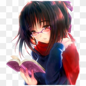 Cute Anime Backgrounds - Anime Girl With Book, HD Png Download - anime glasses png