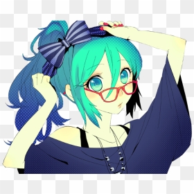 Anime Girl Blue Hair Glasses - Anime Girl Blue Green Hair, HD Png Download - anime glasses png