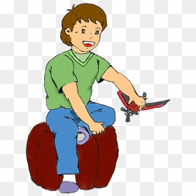 Boy Playing With A Plane Clipart - Anak Memegang Pesawat Mainan, HD Png Download - plane clipart png