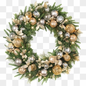 Gold Christmas Wreath Transparent Background - Christmas Wreath Transparent Background, HD Png Download - gold wreath png