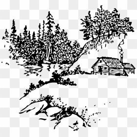 Cabin Along Stream Clip Arts - Cabin In The Woods Outline, HD Png Download - stream png