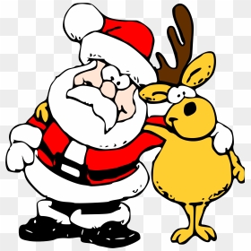 Santa And Reindeer Christmas Xmas Art - Santa And Reindeer Drawing, HD Png Download - art clipart png