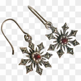 Sterling Silver Snowflake With Marcasite And Garnet - Earrings, HD Png Download - silver snowflake png