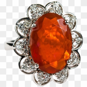 Natural Fire Opal Diamond Ring 14k Gold Orange Opal - Crystal, HD Png Download - fire ring png