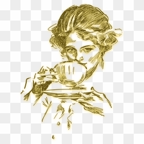 Drawing Coffee Vintage - Woman Take Coffee Illustration, HD Png Download - drinking png