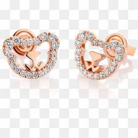 18k Pink Gold Bear Diamond Earrings - Earrings, HD Png Download - diamond earring png