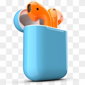 Airpods Apple Headphones Orange Earbuds Technology - Orange And Green Airpods, HD Png Download - earbuds png