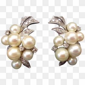 Outstanding Art Deco 1940s 1950s Diamond, Cultured - Pearl, HD Png Download - diamond earring png