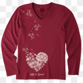 Women"s Floating Hearts Long Sleeve Crusher Vee - Womens Thanksgiving Shirts Funny, HD Png Download - floating hearts png