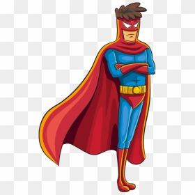Cartoon Serious Superhero Standing With His Arms Crossed - Super Heroes Arms Crossed, HD Png Download - cartoon arms png
