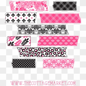 Hot Pink And Toile Digital Washi Tape Collection - Pink And Black Washi Tape, HD Png Download - washi tape png