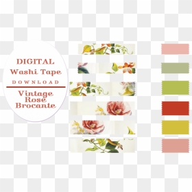 Free Digital Floral & Solid Color Washi Tape - Rose, HD Png Download - washi tape png
