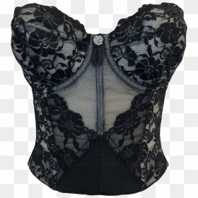 60"s Black Lace Strapless Bustier Thrilling - Lingerie Top, HD Png Download - black lace png