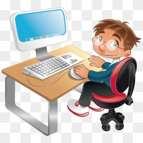Sitting In Front Of Computer Png - Student Using Computer Cartoon, Transparent Png - cartoon computer png