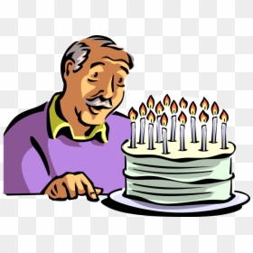 Grandpa Blowing Candles Cartoon, HD Png Download - birthday cake vector png