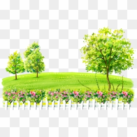 #watercolor #landscape #yard #hill #grass #fence #trees - Sunny Day Biking Cartoons, HD Png Download - grass hill png