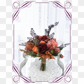 Silk Artificial Rustic Autumn Fall Bridesmaid Wedding - Bouquet Wedding Blue Rose Mix Pink, HD Png Download - orange flowers png