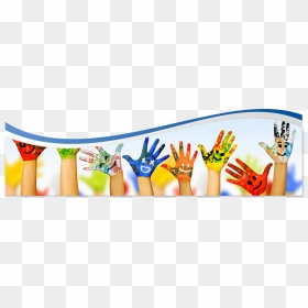 Row Of Raised Children"s Hands Painted With Bright - School Banners For Websites, HD Png Download - raised hands png