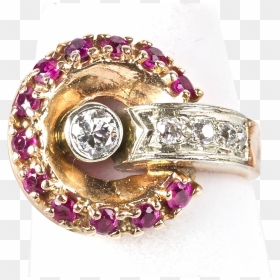 Vintage Retro 14k Rose Gold Diamond Ruby Ring Sparkle - Diamond, HD Png Download - diamond sparkle png