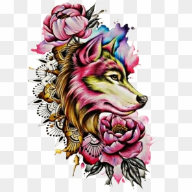 Watercolor Wolf Tattoo Designs - Colorful Wolf Tattoo Designs, HD Png Download - tattoo designs png