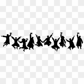 Silhouette Of Graduates Jumping In Celebration - Graduation Silhouette Group, HD Png Download - graduation silhouette png