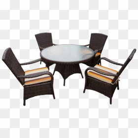 Brown Rattan Round 120cm Table Set With 4 Chairs & - Chair, HD Png Download - table and chairs png
