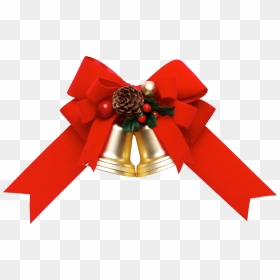 Red Knot With Bells Png Image - Christmas Ribbon Red Colour, Transparent Png - bells png