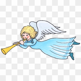 Christmas Angel Blowing Horn Clipart - Cartoon, HD Png Download - wind blowing png