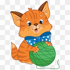 Kitten With Yarn Ball Clipart - Clip Art, HD Png Download - yarn ball png