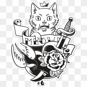 Black Cat Tattoo Sticker Clip Art - Old School Tattoo Cat, HD Png Download - rock and roll png