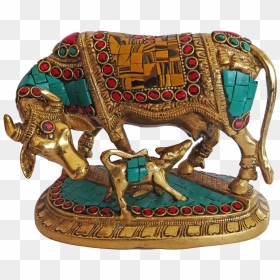 Beautiful Kamdhenu Brass Calf And Multi Colour Stone - Indian Elephant, HD Png Download - indian ox png