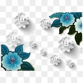 Ftestickers Flowers Border Papercut 3deffect Teal Blue - Flower, HD Png Download - blue flowers border png