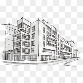 Building City Sketch Architecture Architectural Drawing - Sketch Of Building Construction, HD Png Download - city building clipart black and white png