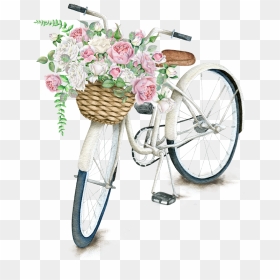 On Bicycle Light Napkin Daily Pillow T-shirt - Bicycle With Flower Basket Drawing, HD Png Download - bike light png