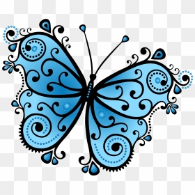 Blue Butterfly Flying - Drawing Of Butterfly In Design, HD Png Download - blue butterfly flying png