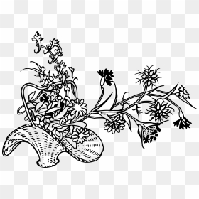 Flower Basket Drawing Png Clipart , Png Download - Beautiful Black And White Nature Clip Art, Transparent Png - flower basket png