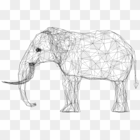 Monochrome,indian Elephant,line Art - Wire Frame Model, HD Png Download - indian model png