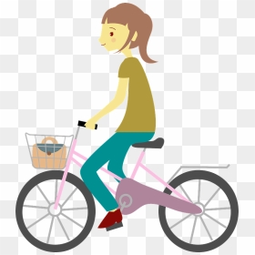 Woman Girl Bicycle Clipart - 自転車 乗っ てる 絵, HD Png Download - cycle clipart png