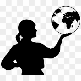 Woman With Globe In Hand Silhouette - International Womens Day Png, Transparent Png - globe in hand png